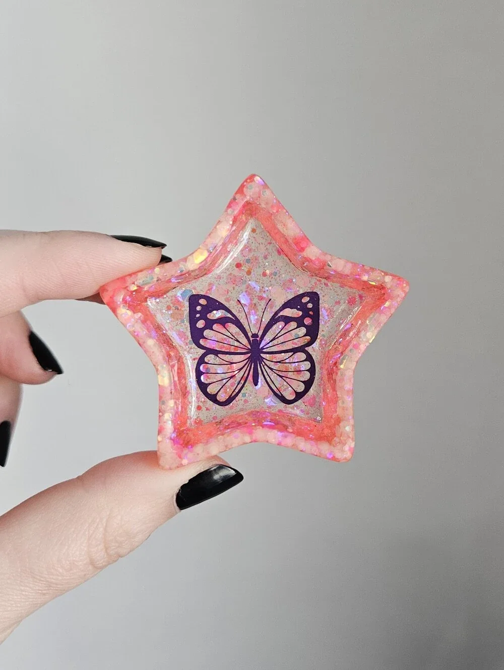 Handmade Pink Star Mini Resin Ring Dish Glow In The Dark Purple Butterfly
